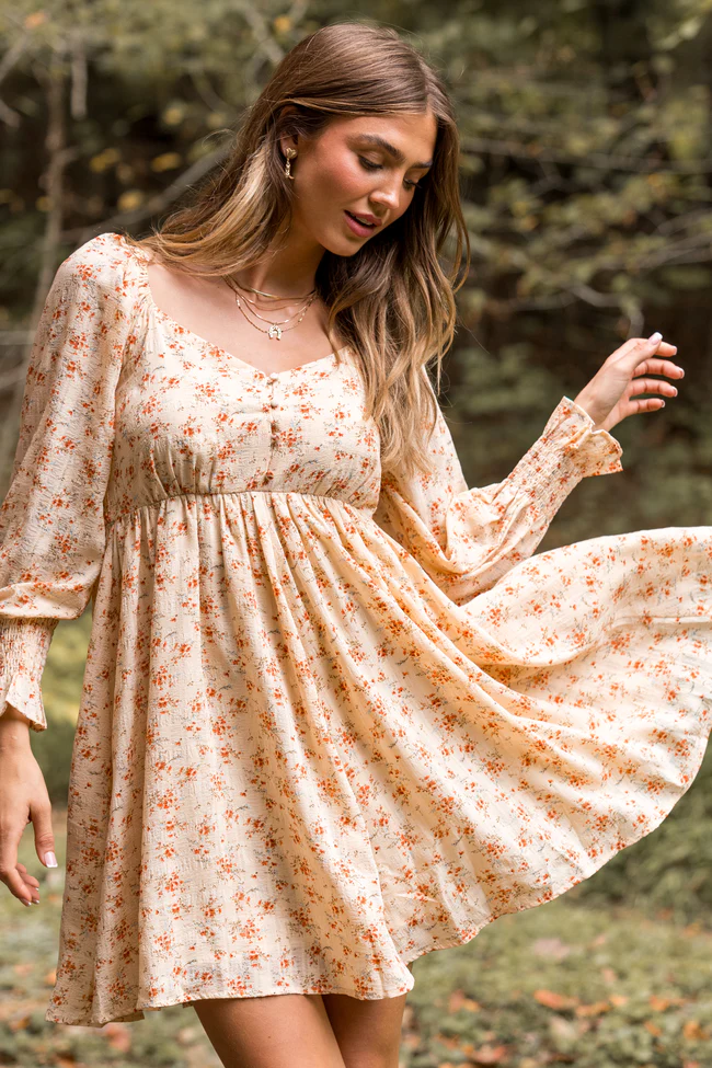 Daniella Neutral Floral Mini Dress FINAL SALE