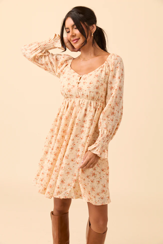 Daniella Neutral Floral Mini Dress FINAL SALE - Image 3