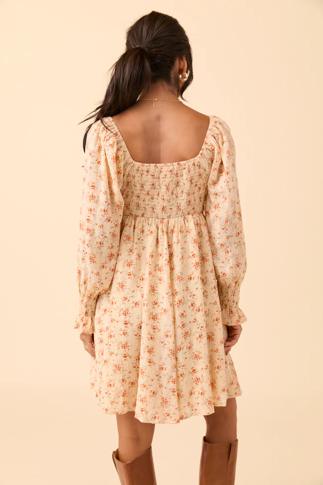Daniella Neutral Floral Mini Dress FINAL SALE - Image 6
