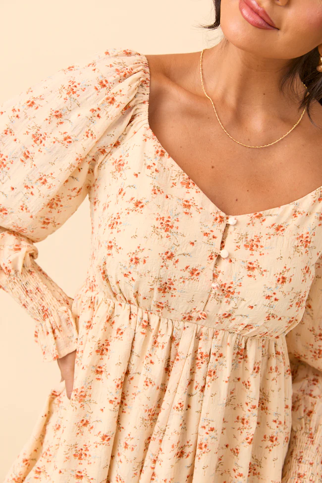 Daniella Neutral Floral Mini Dress FINAL SALE - Image 7