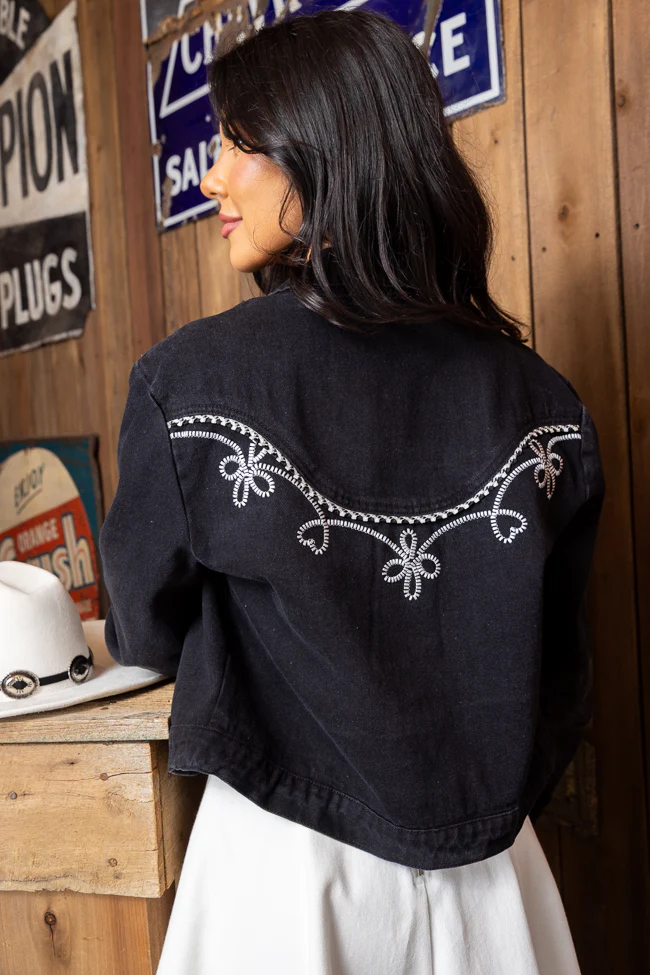 Danielle Black Embroidered Denim Jacket FINAL SALE - Image 2