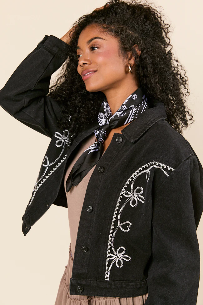 Danielle Black Embroidered Denim Jacket FINAL SALE - Image 6
