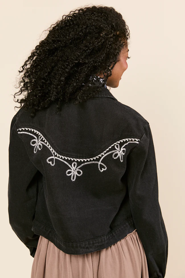 Danielle Black Embroidered Denim Jacket FINAL SALE - Image 7