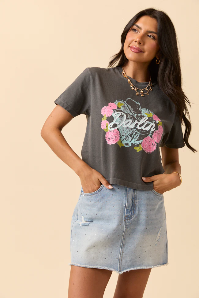 Darlin' Vintage Rose Dark Grey Boxy Graphic Tee - Image 3
