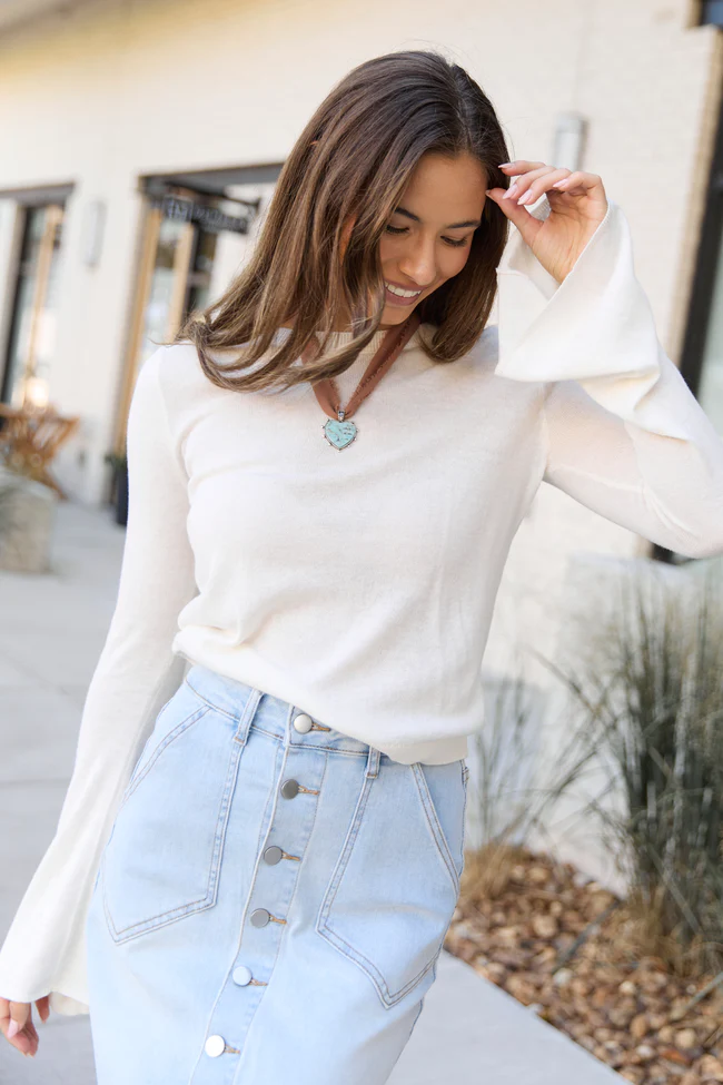 Deanna Cream Bell Sleeve Knit Top - Image 6