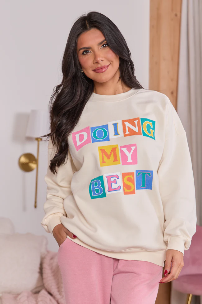 Doing My Best Cream Graphic Sweatshirt - Image 4