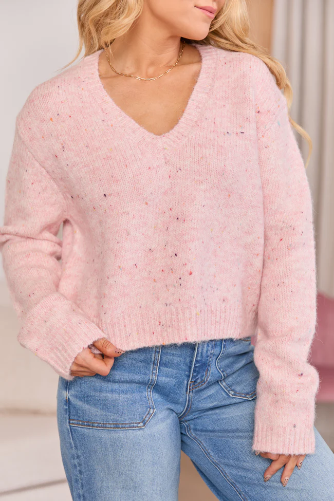 Dottie Pink Cropped V-Neck Sweater FINAL SALE - Image 5
