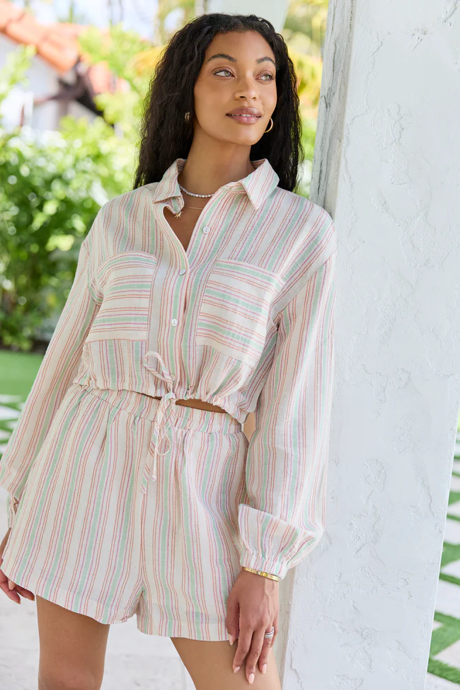 Dream Destination Striped Long Sleeve Top and Shorts Set