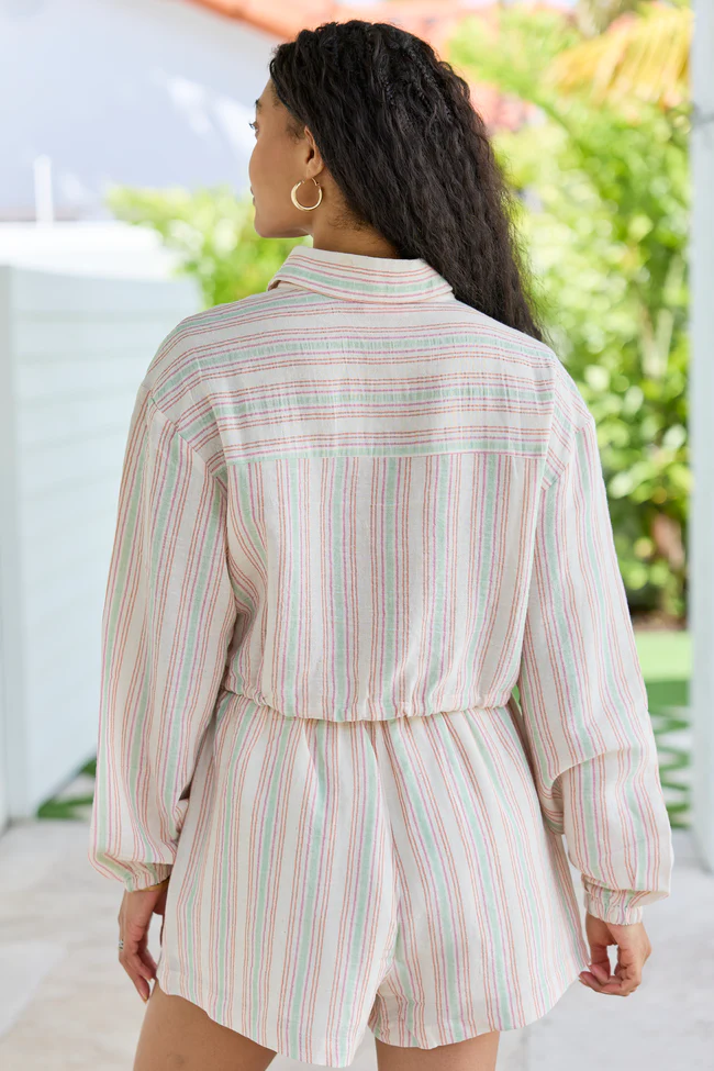 Dream Destination Striped Long Sleeve Top and Shorts Set - Image 4