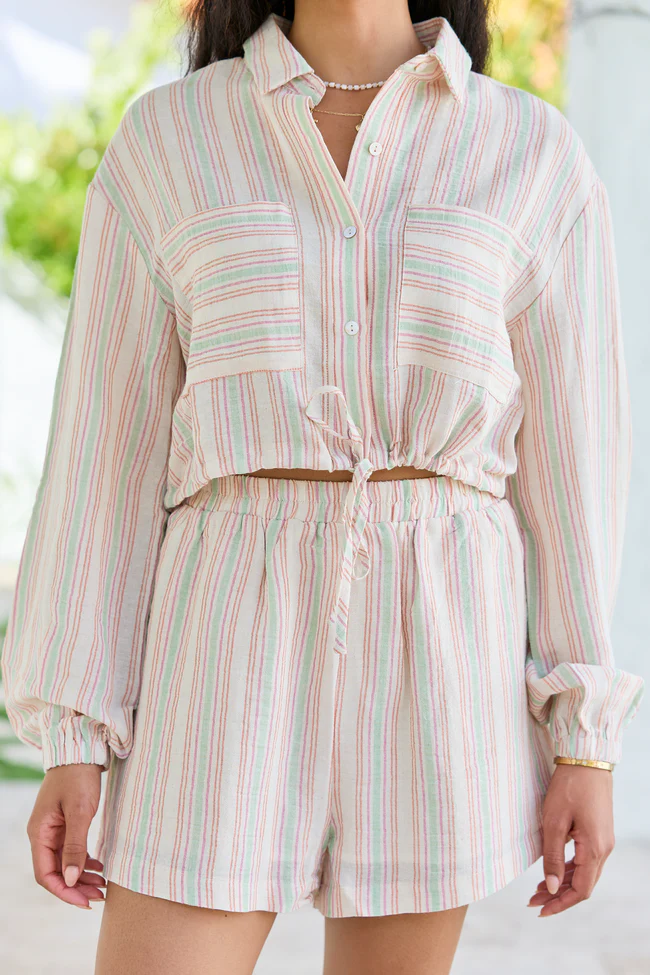 Dream Destination Striped Long Sleeve Top and Shorts Set - Image 5