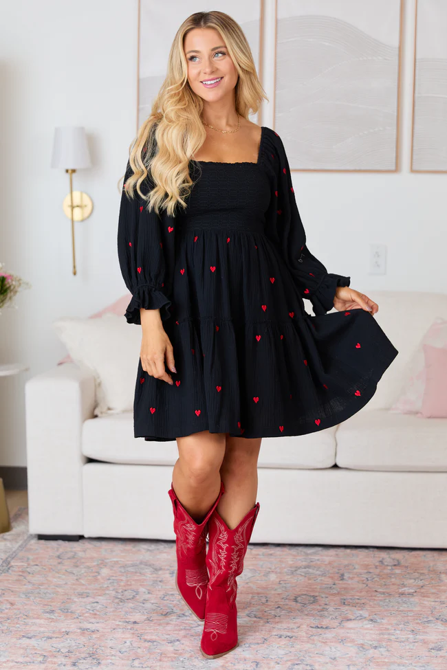 Dress To Impress Black Heart Smocked Top Mini Dress FINAL SALE - Image 3