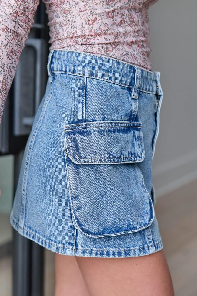 Drew Medium Wash Denim Cargo Skirt - Image 3