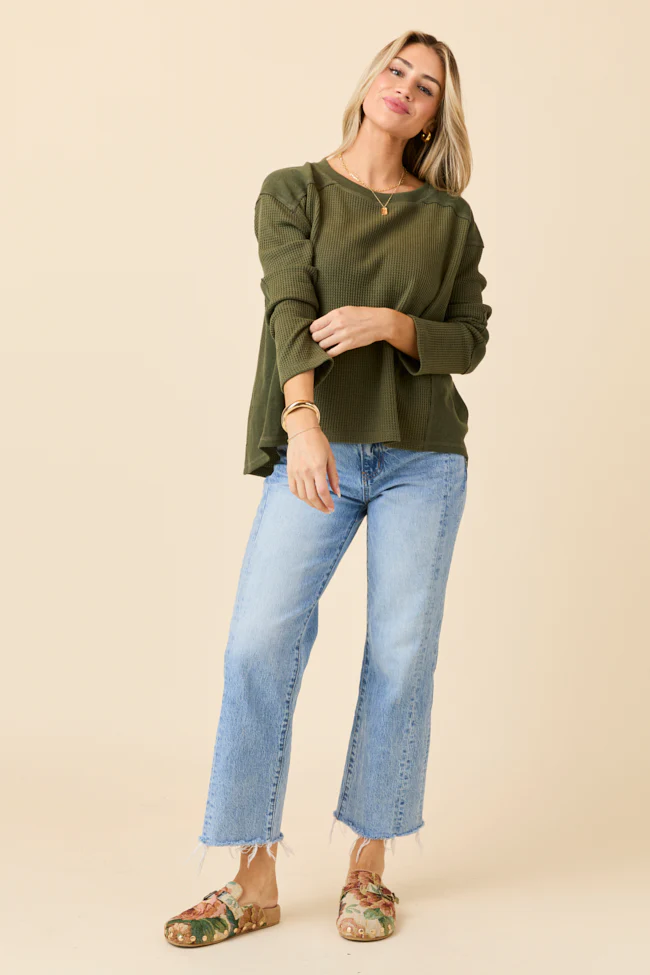 Dylan Waffle Knit Olive Green Pullover FINAL SALE - Image 2