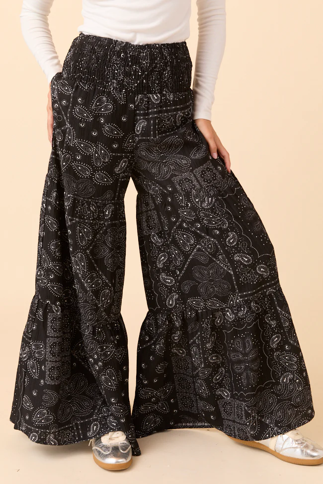 Eliza Black Paisley Print Wide Leg Pants FINAL SALE - Image 3