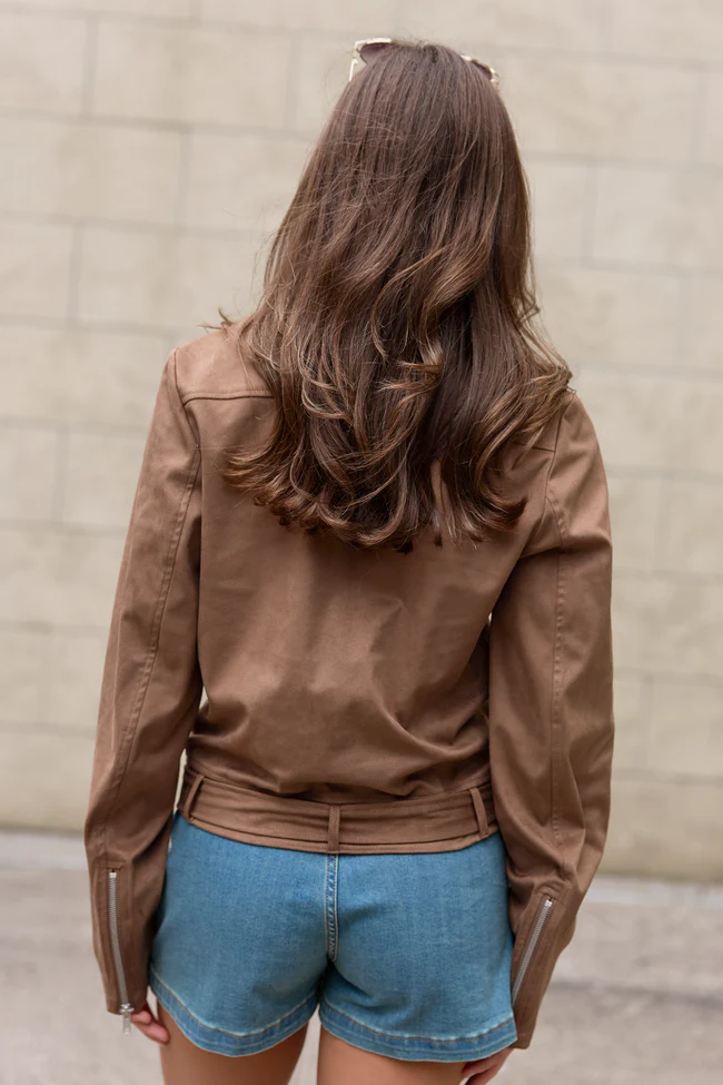 Elodie Cocoa Faux Suede Moto Jacket FINAL SALE - Image 4