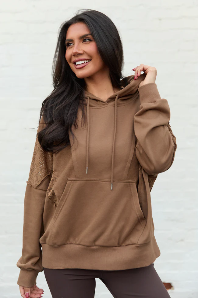 Emerson Brown Lace Patchwork Hoodie FINAL SALE - Image 3