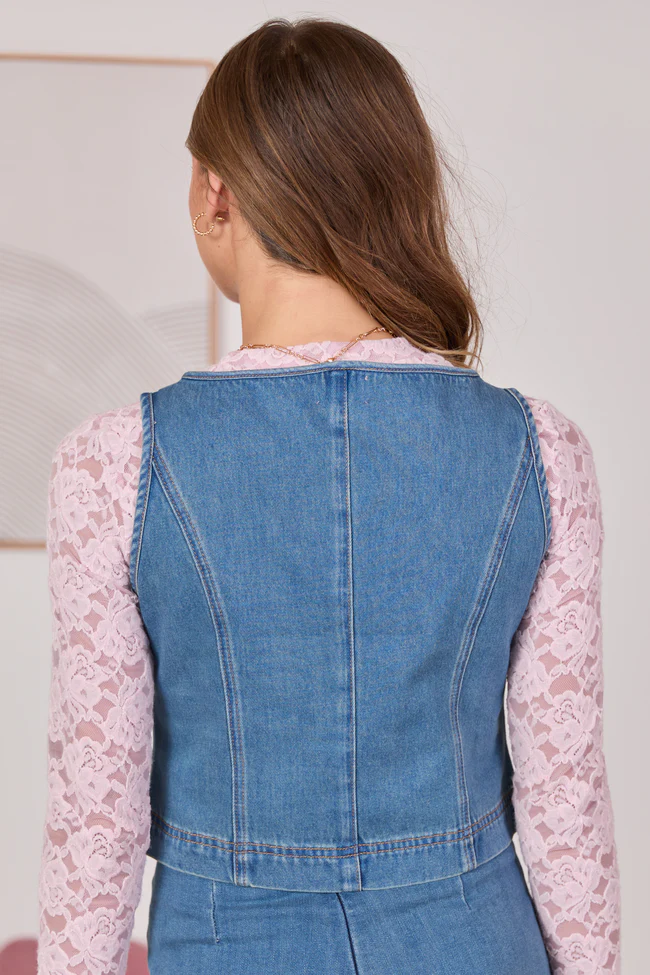 Emilia Front Ties Denim Vest - Image 4