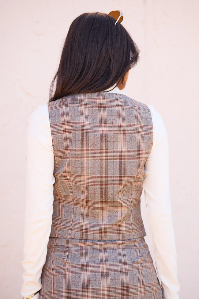 Emme Grey And Brown Plaid Vest FINAL SALE - Image 5