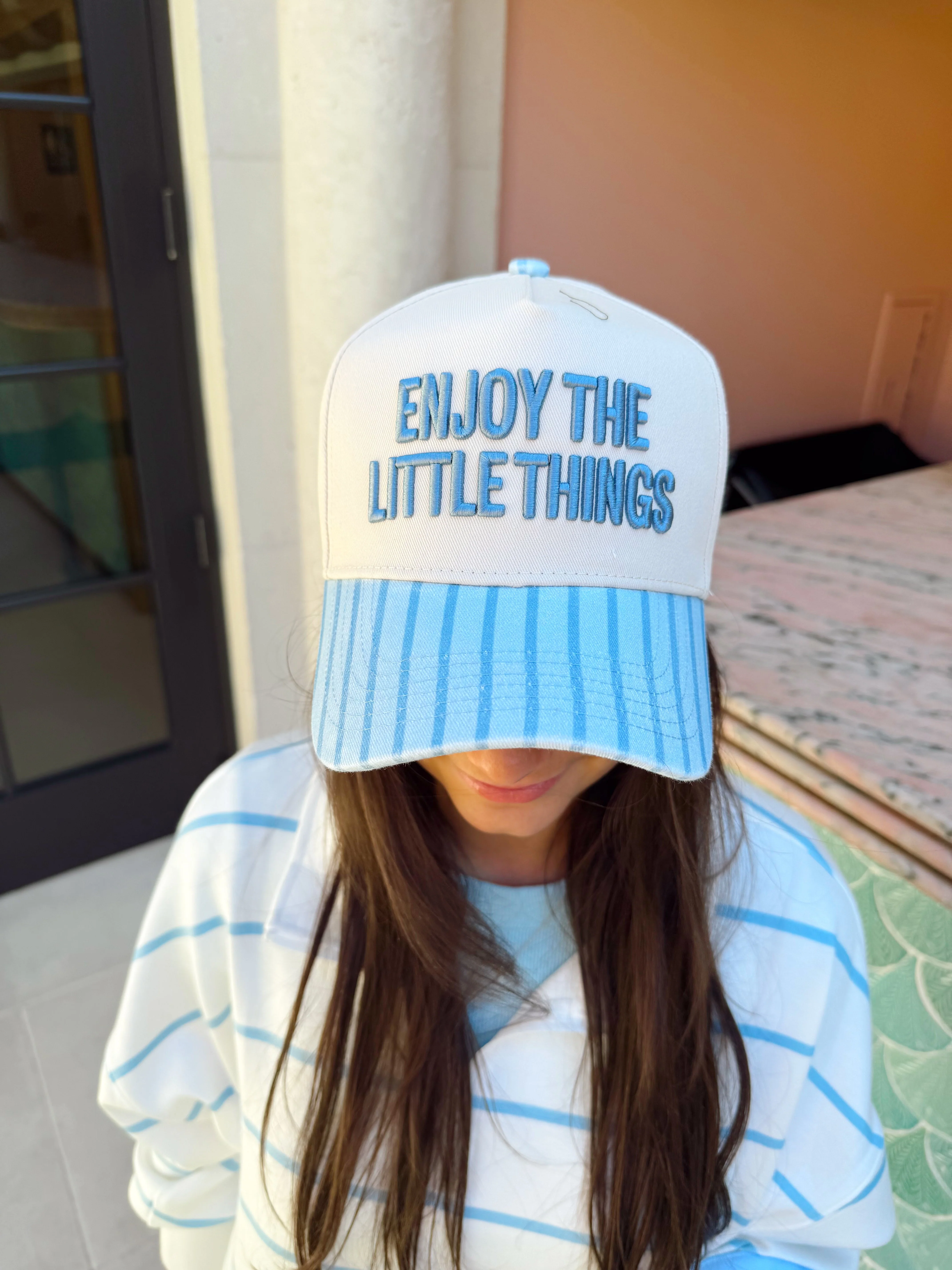 KenzKustomz Blue Stripe Vintage Trucker Hat - Enjoy the Little Things - Image 7