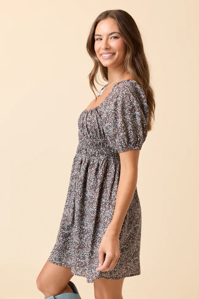 Evangeline Brown Floral Mini Dress FINAL SALE - Image 3
