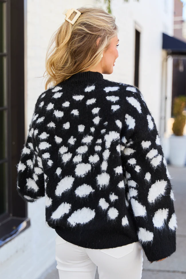 Fallyn White Spotted Black Crewneck Sweater FINAL SALE - Image 4