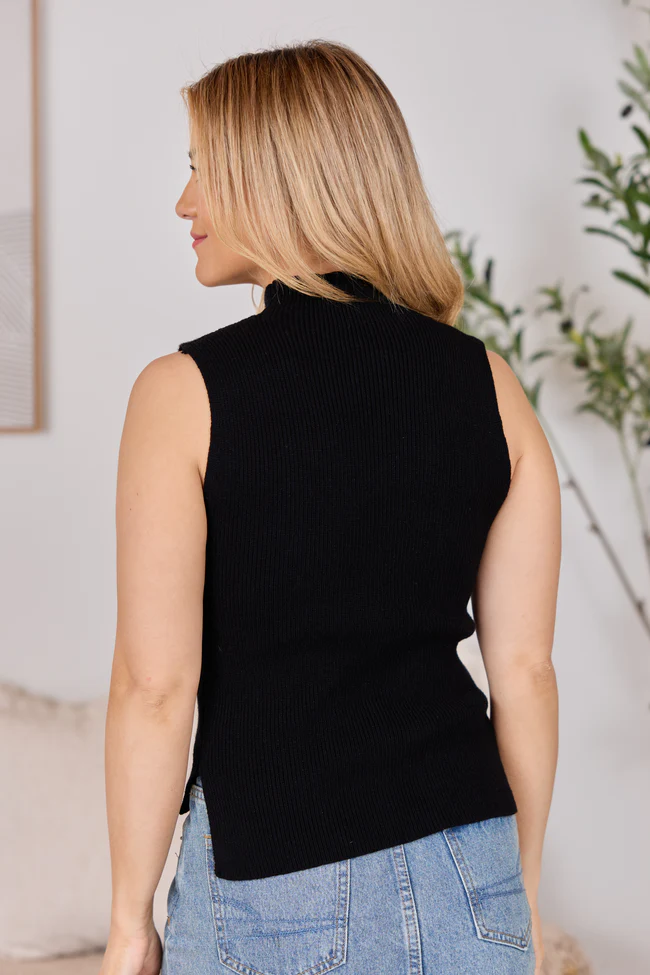 Farrah Black Mock Neck Sweater Tank FINAL SALE - Image 4