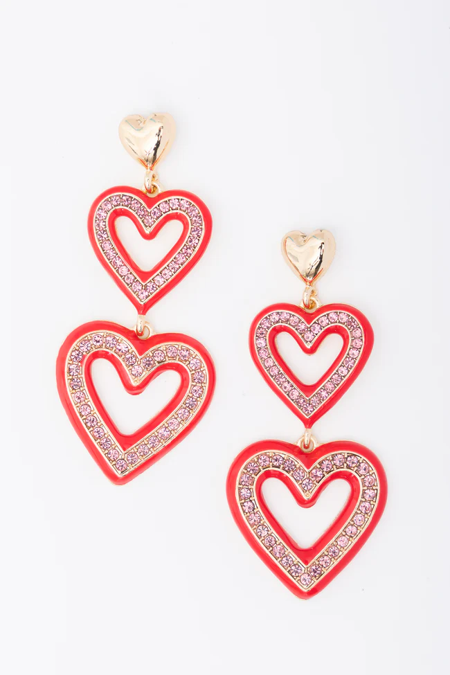 Fatima Red Triple Heart Earrings FINAL SALE