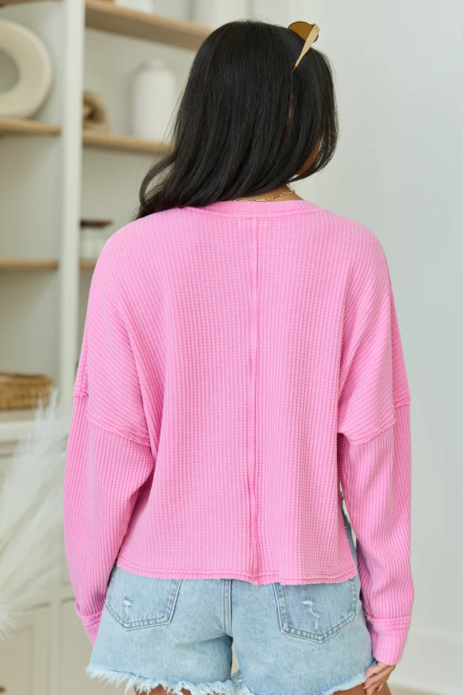 Felicity Fuchsia Pink Cropped Acid Wash Top - Image 5