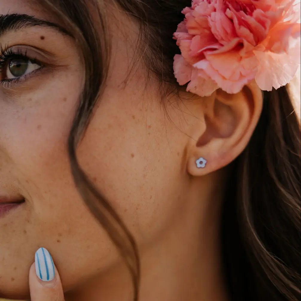 Flower Flat Back Stud Earrings - Image 6