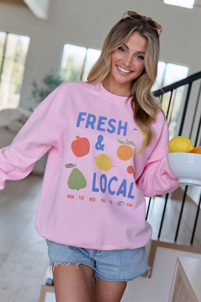 Fresh And Local Light Pink Graphic Sweatshirt - Image 4