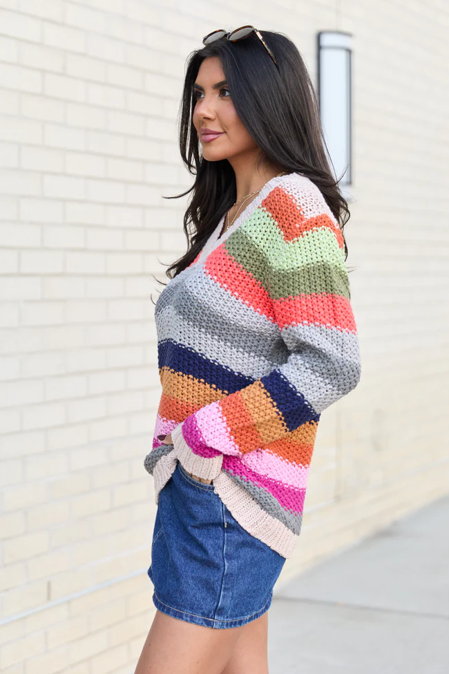 Georgie Bright Multi Striped V-Neck Sweater FINAL SALE - Image 4
