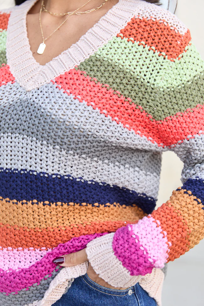 Georgie Bright Multi Striped V-Neck Sweater FINAL SALE - Image 6