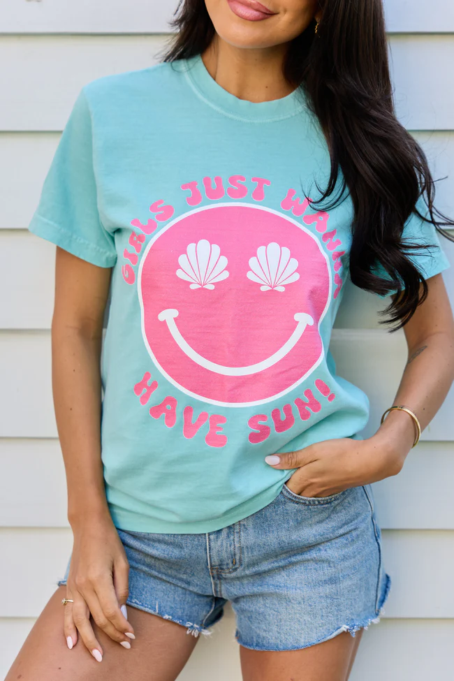 Girls Just Wanna Have Sun Chalky Mint Graphic Tee - Image 2
