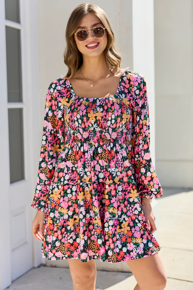 Gloria Black Floral Dress - Image 2