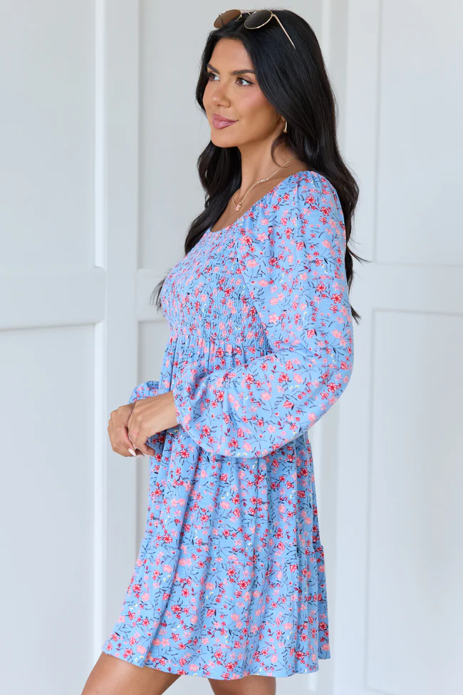 Gloria Blue Floral Dress - Image 3