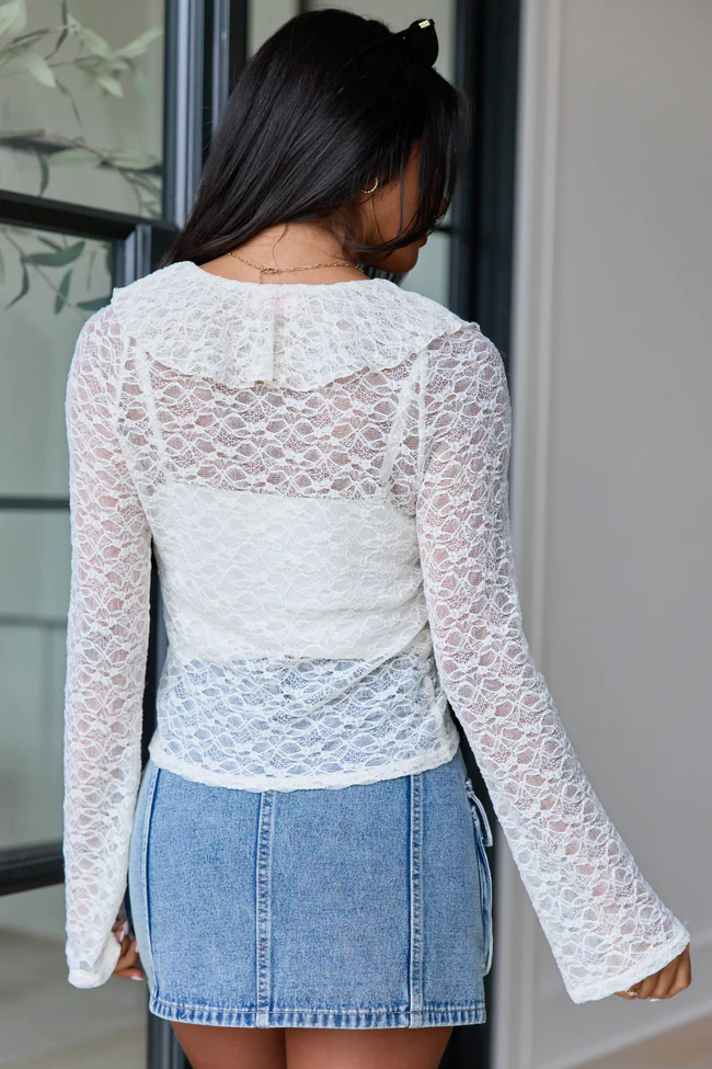 Gywneth Ivory Lace Mesh Cardigan Top - Image 5