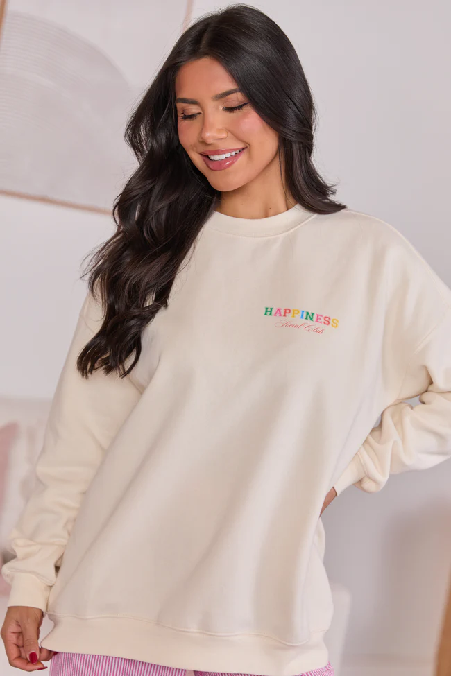 Happiness Social Club Cream Graphic Sweatshirt - Image 3