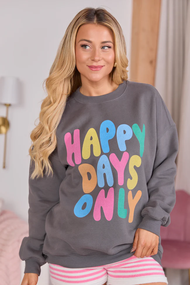 Happy Days Only Dark Grey Graphic Sweatshirt - Image 4
