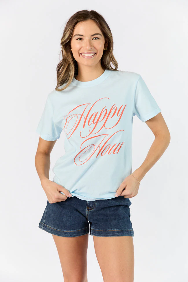 Happy Hour Light Blue Comfort Color Graphic Tee - Image 5