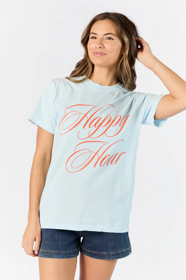 Happy Hour Light Blue Comfort Color Graphic Tee - Image 6