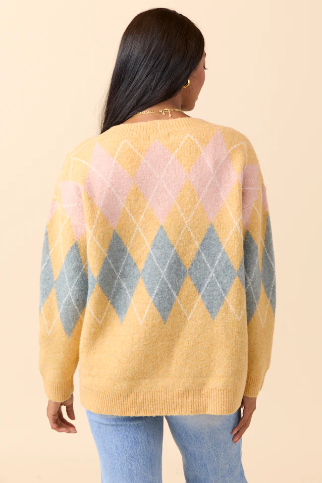 Harlow Yellow Argyle Plaid Cardigan FINAL SALE - Image 5