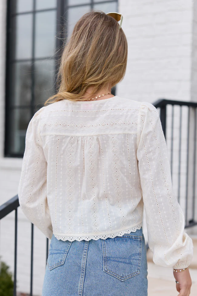 Harper Ivory Eyelet Tie Front Top - Image 4