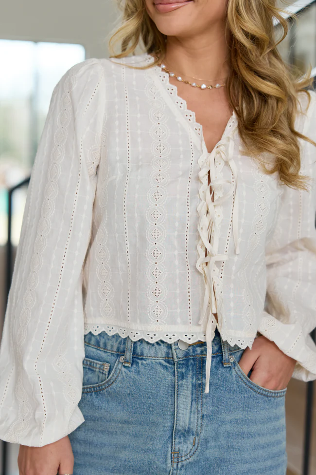 Harper Ivory Eyelet Tie Front Top - Image 5