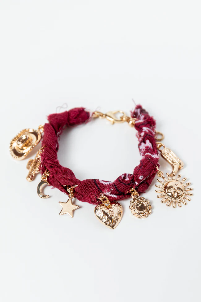Haven Burgundy Bandana Charm Bracelet FINAL SALE - Image 2