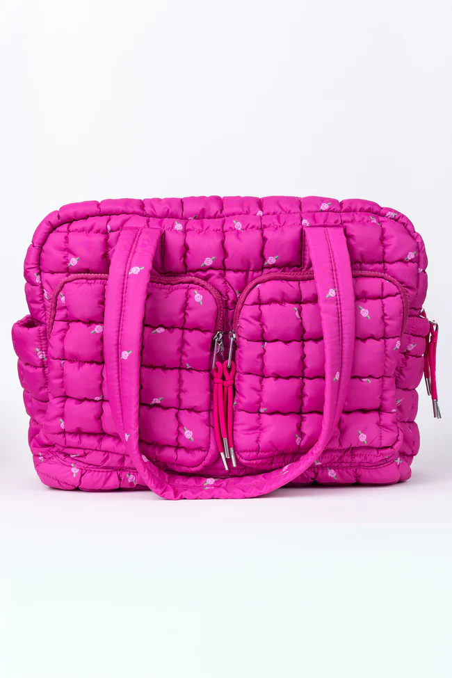 Haylie Fuchsia Petal Pop Quilted Weekender - Image 8