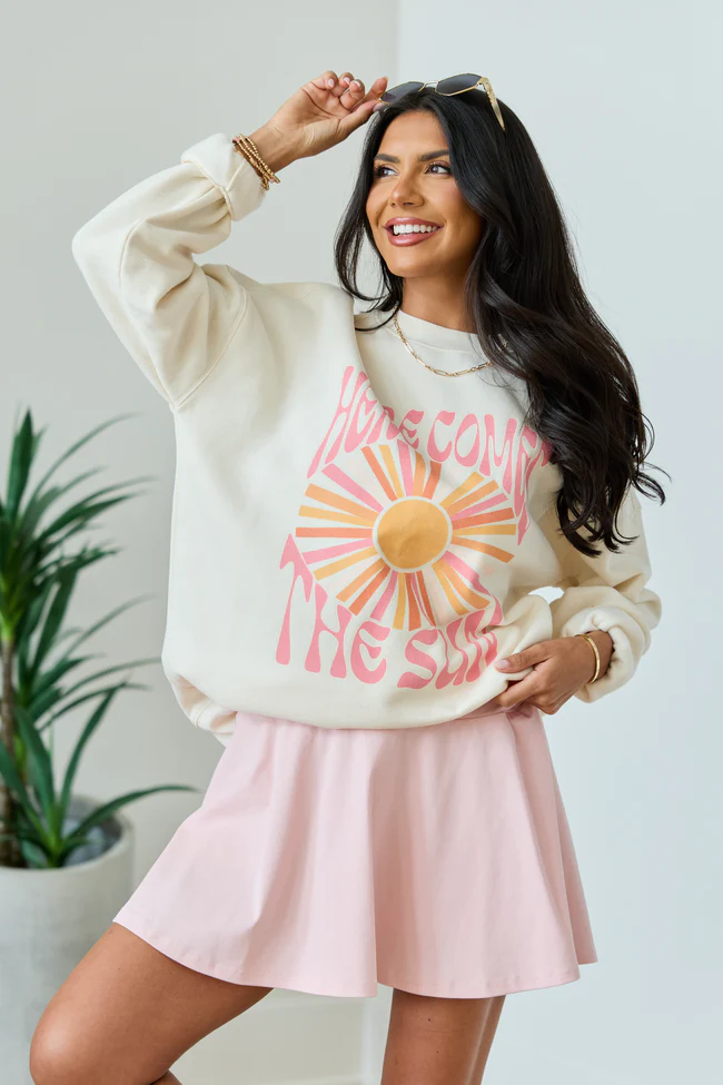 Here Comes The Sun Burst Cream Graphic Sweatshirt - Image 2