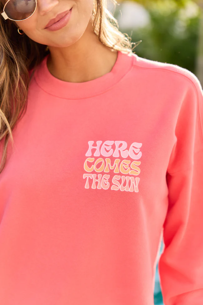 Here Comes The Sun Light Red Graphic Sweatshirt - Image 3
