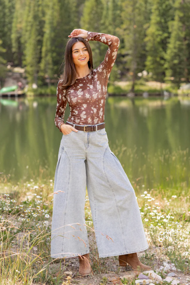 Honey Brown Sunflower Mesh Layering Top - Image 2