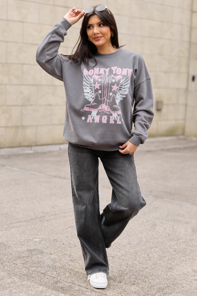 Honky Tonk Angel Dark Grey Graphic Sweatshirt - Image 3