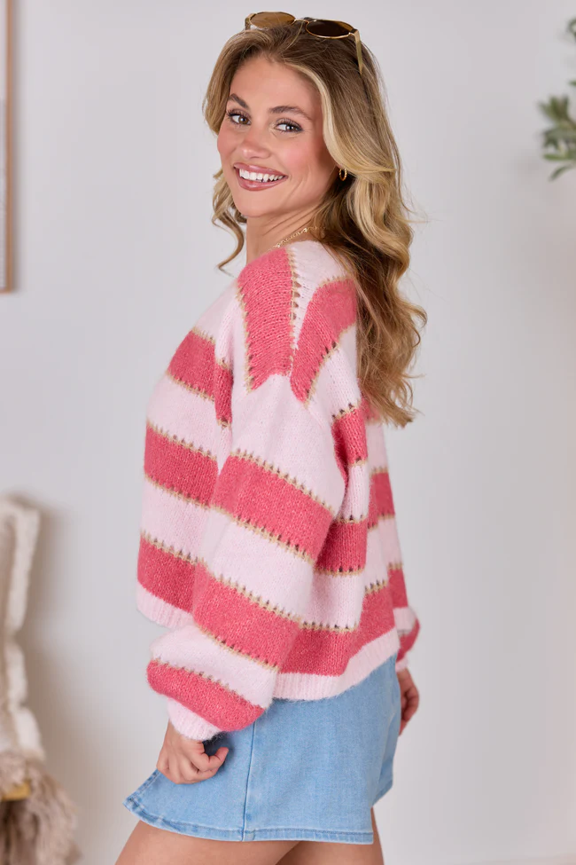 Hope Pink Stripes Open Cardigan FINAL SALE - Image 4